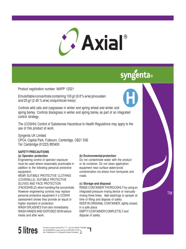 AXIAL Product Label PDF Herbicide Weed