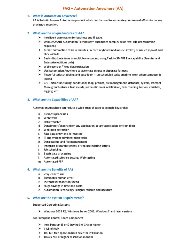 FAQs - AA 1.1 | PDF | Control Flow | Desktop Virtualization