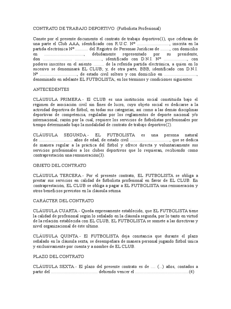 Contrato de fútbol en papel