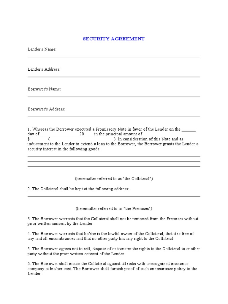 security assignment agreement deutsch