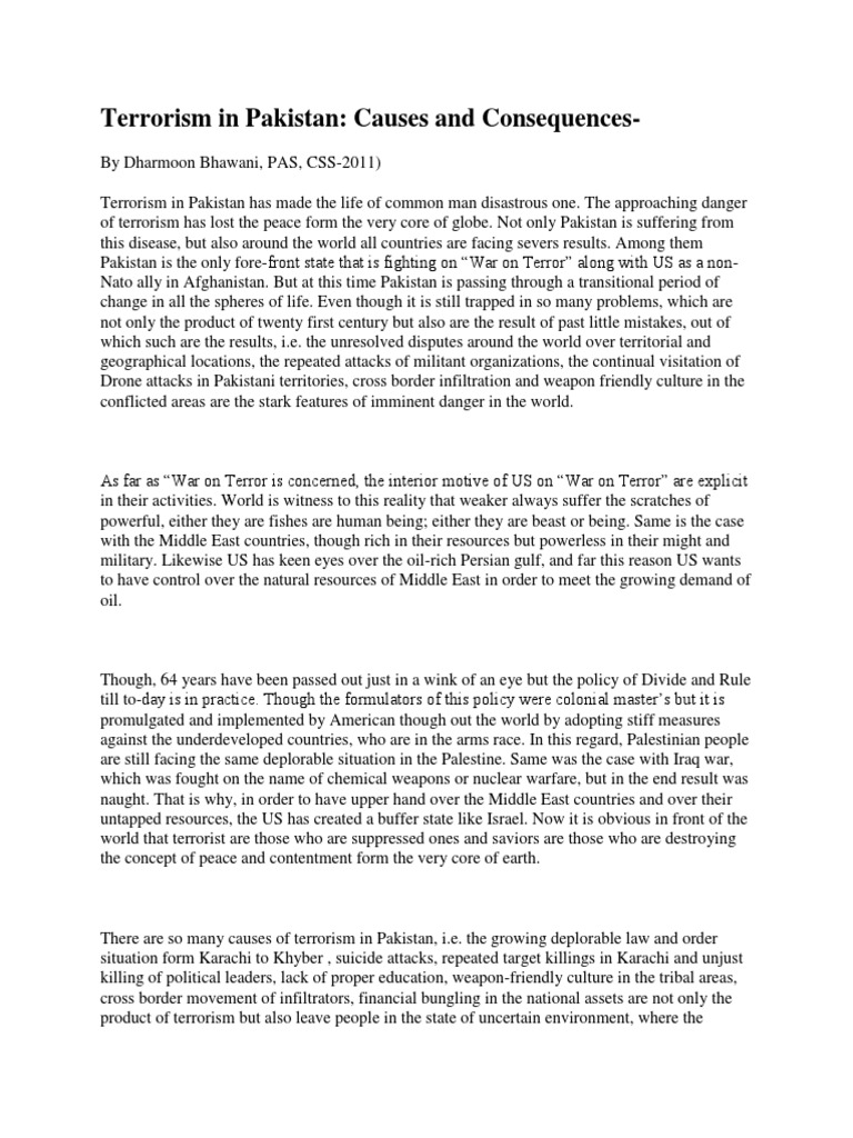 Terrorism in Pakistan: Causes and Consequences | PDF | War On Terror