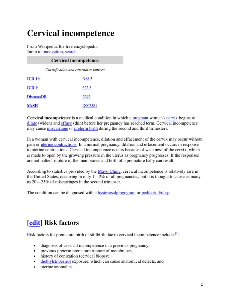 Cervical Incompetence: Risk Factors | PDF | Childbirth | Preterm Birth
