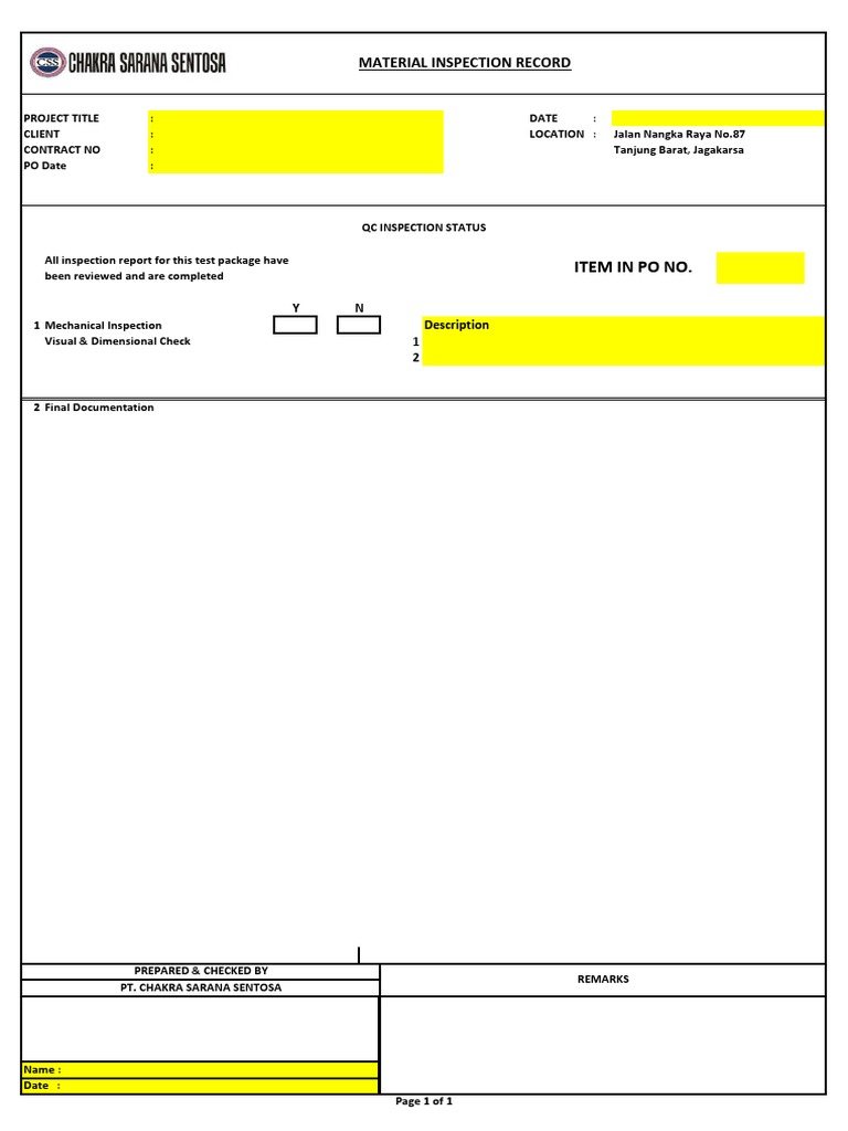 Item in Po No.: Material Inspection Record | PDF