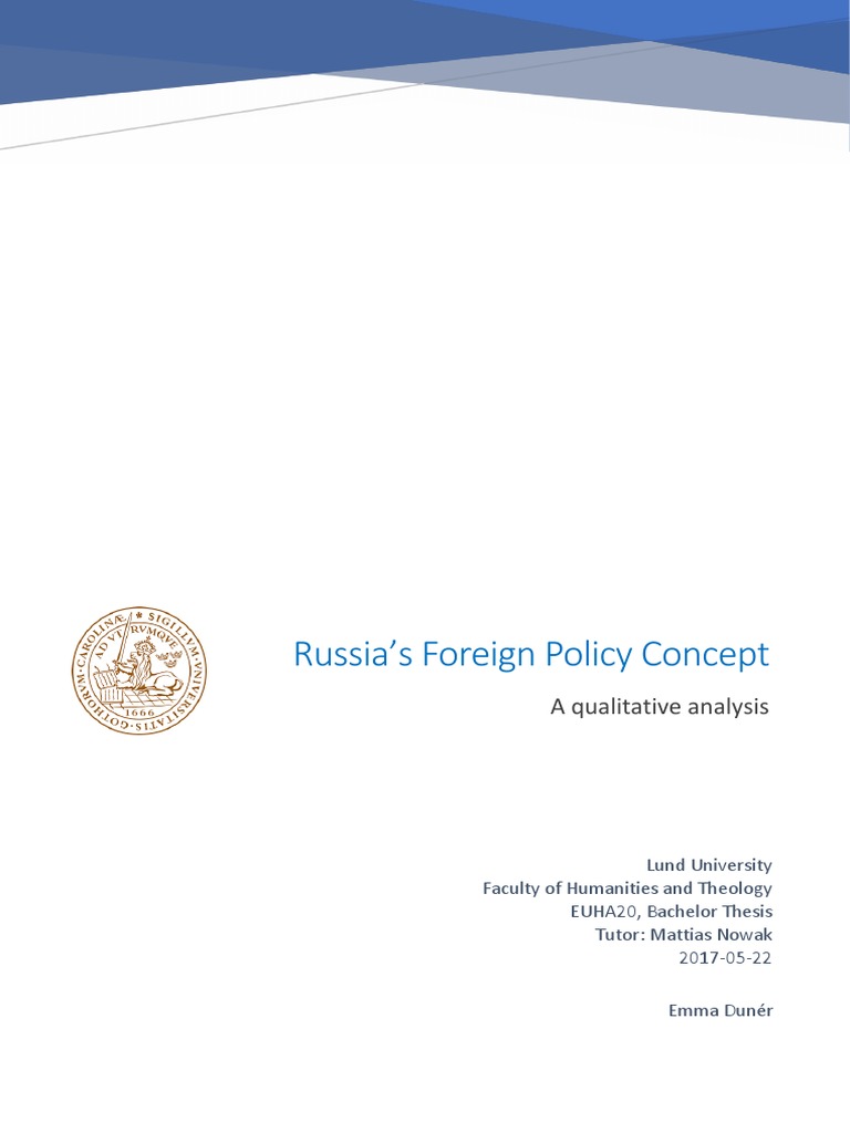 Russia S Foreign Policy Concept A Qualitativ PDF Vladimir Putin