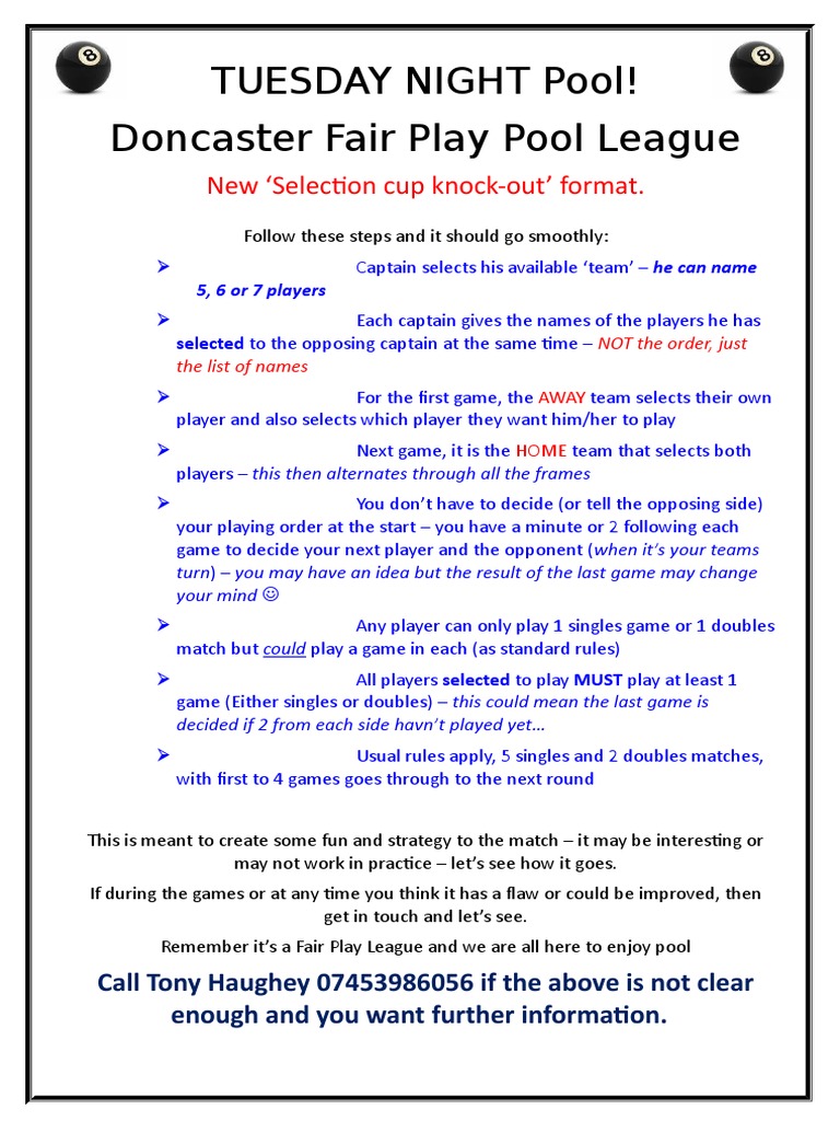 Doncaster Pool League Knock-Out Format | PDF