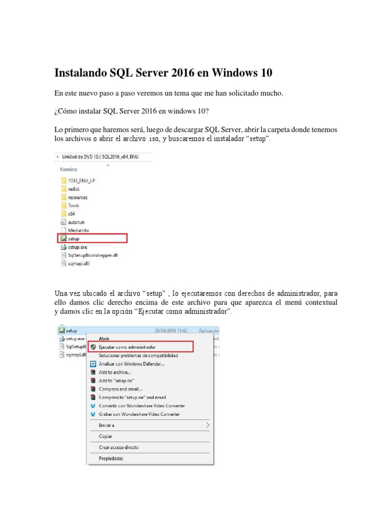 Instalación de SQL Server 2016 en Windows 10 | PDF | Servidor SQL de ...