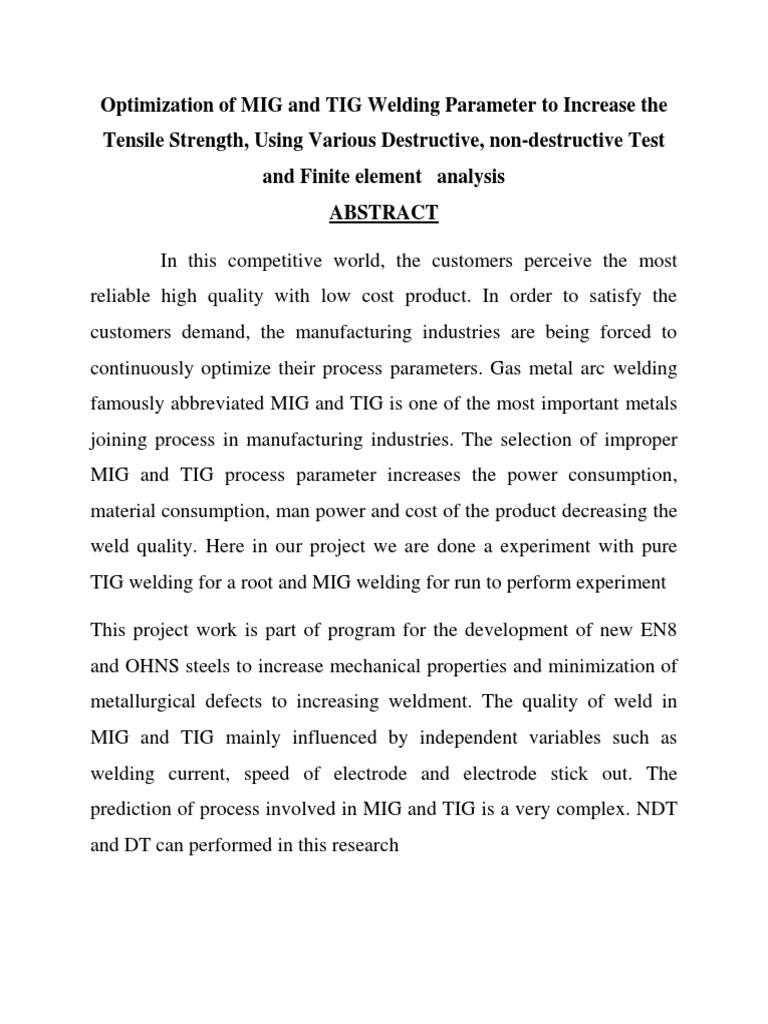 Optimization of MIG and TIG Welding Parameter To Increase The Tensile
