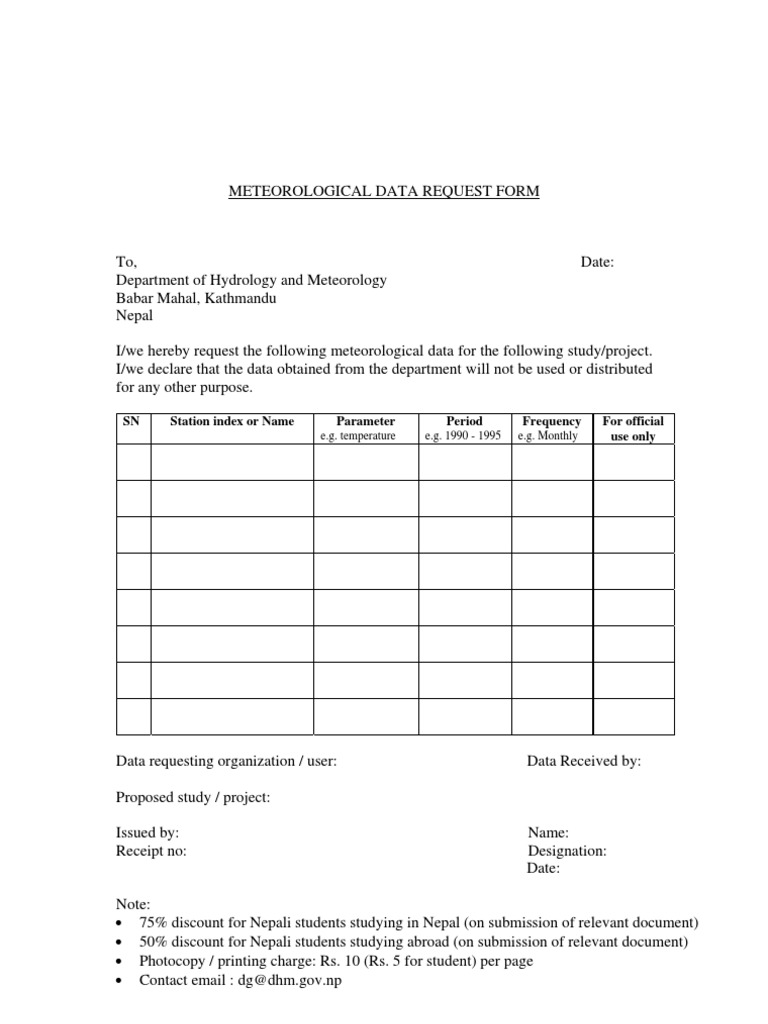 Meteorological Data Request Form | PDF | Career & Growth
