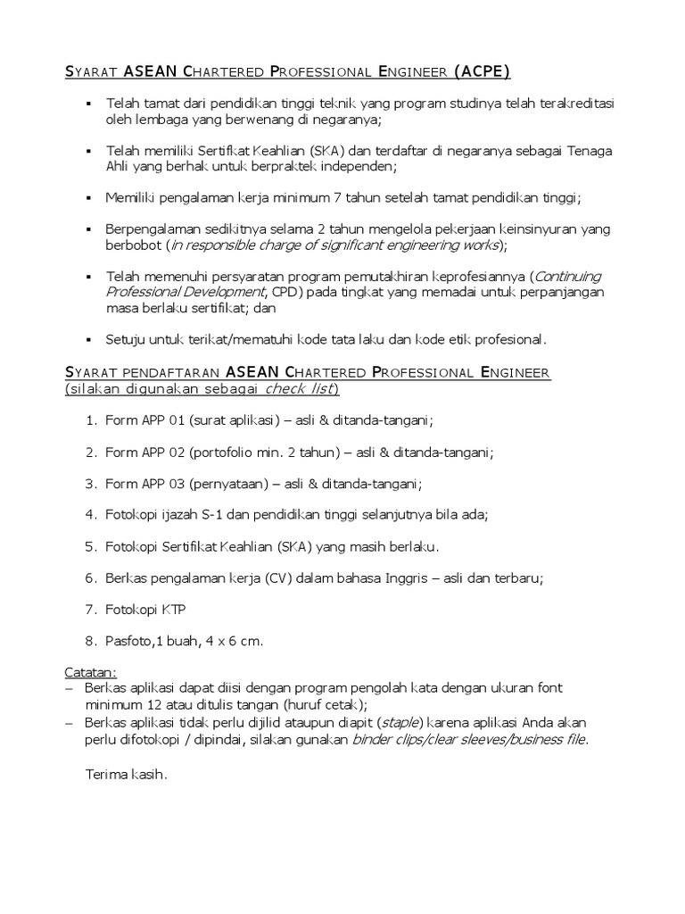 Syarat Pendaftaran ACPE | PDF