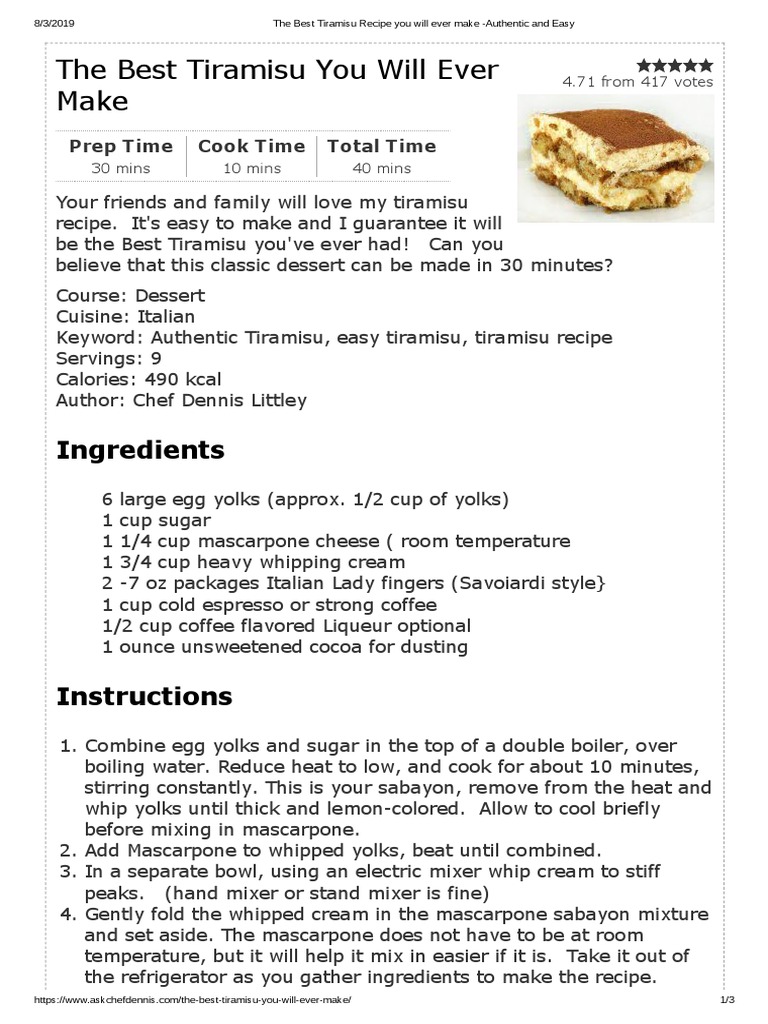 The Best Tiramisu Recipe You Will Ever Make Authentic And Easy Food And Drink Preparation Cookbooks Food Wine