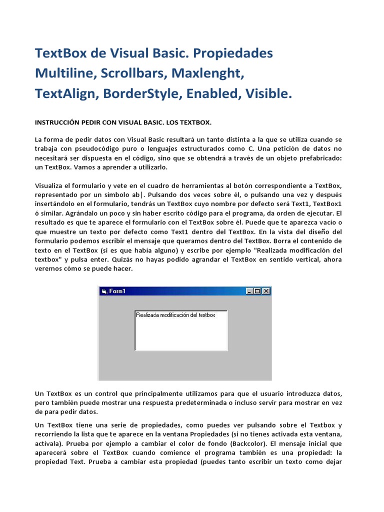 Uso de TextBox en Visual Basic | PDF | Básico | Programa de computadora