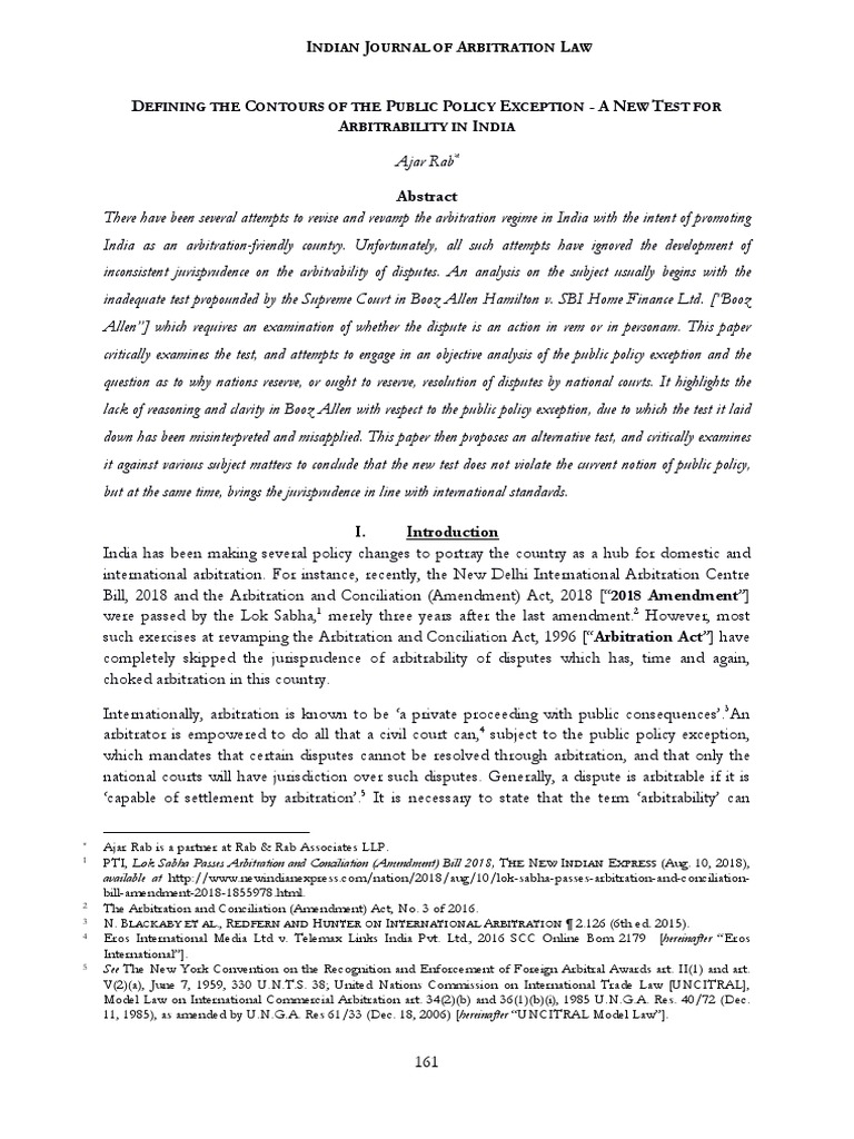 New Test for Arbitrability in India | PDF | Arbitration | Public Policy ...