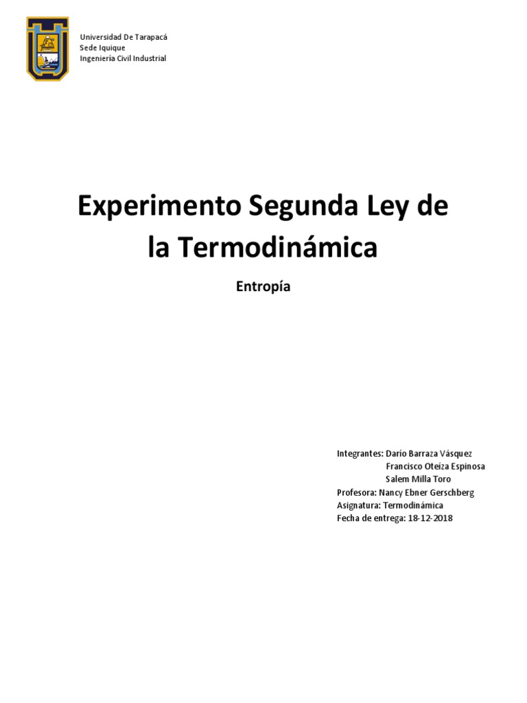Experimento Segunda Ley de La Termodinámica. Final Final | PDF | Entropía |  Temperatura