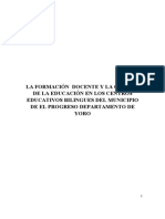 La Formacion Docente y La Calidad de La Educacion en Los Centros Educativos Bilingues Del Municipio de El Progreso Departamento de Yoro