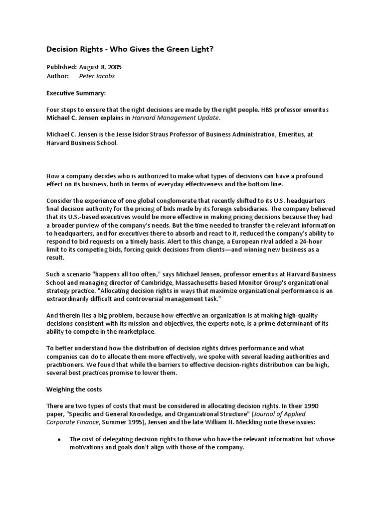 Decision Rights - Who Gives The Green Light?: Peter Jacobs | PDF ...
