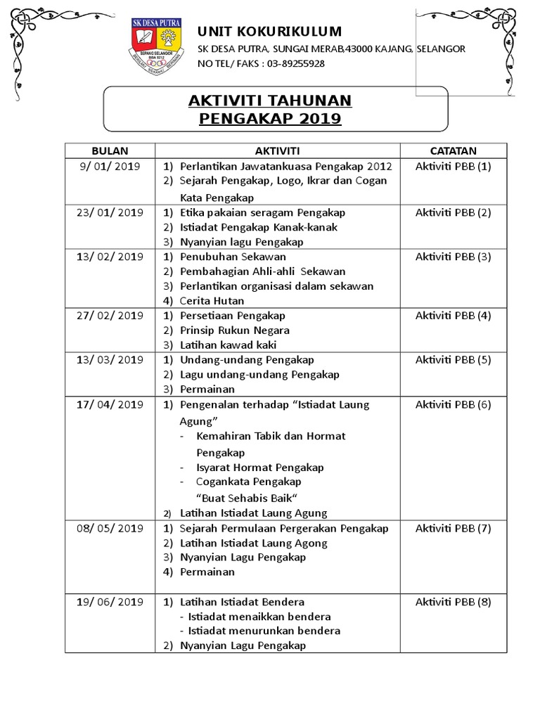 Rancangan Tahunan Pengakap Sekolah Rendah