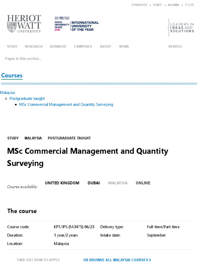 MSC Commercial Management and Quantity Surveying HeriotWatt