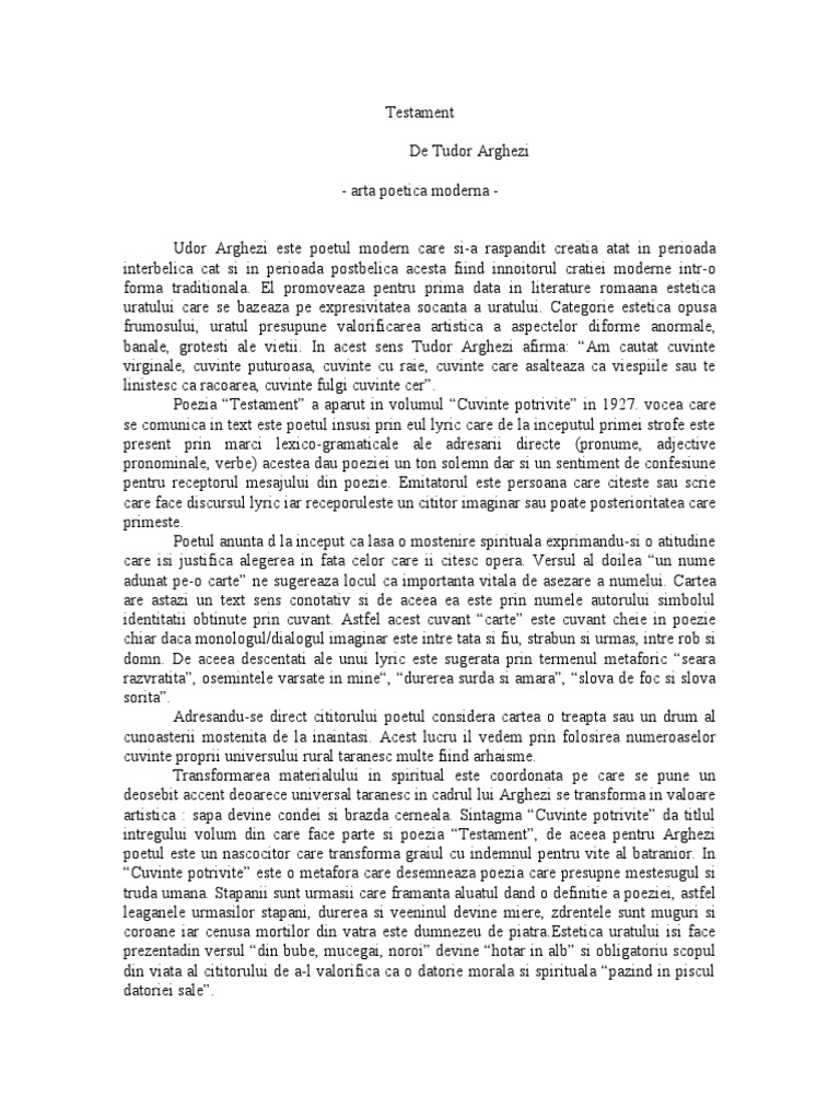 Testament de Tudor Arghezi