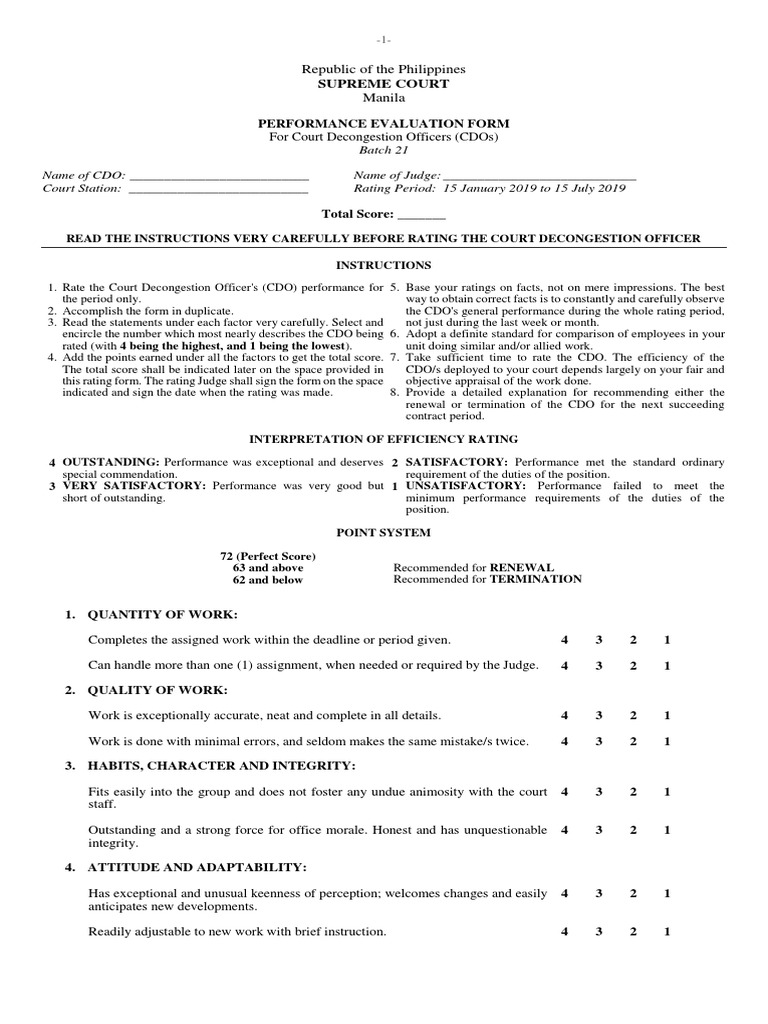 Court Decongestion Officer Performance Evaluation Form PDF