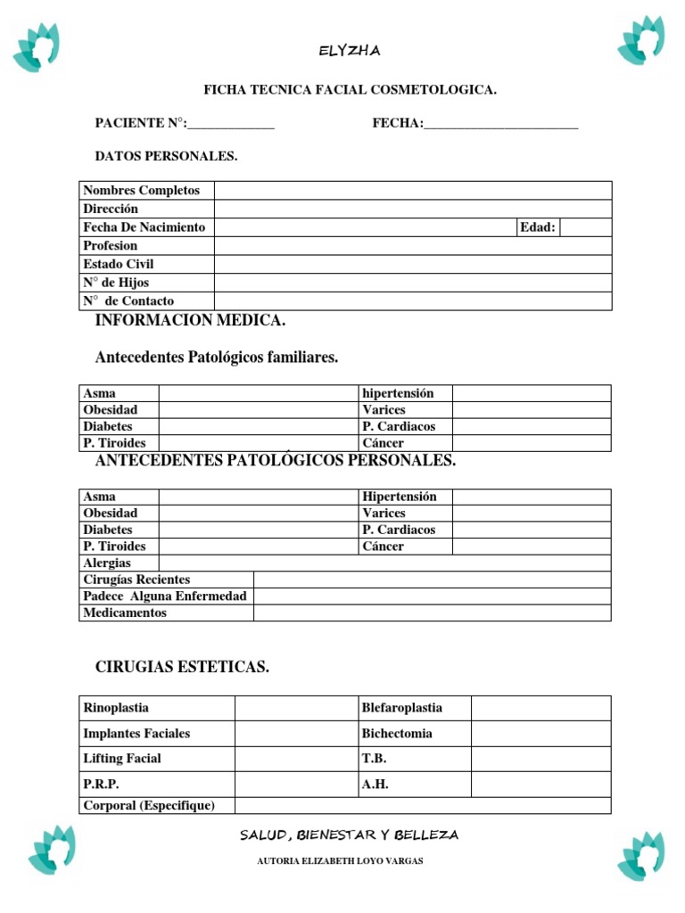 FICHA TECNICA FACIAL COSMETOLOGICA.docx Piel Ciencias de la Salud