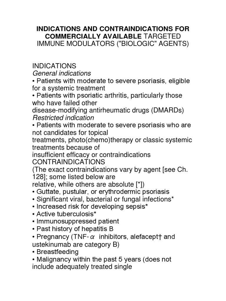 Indications & Contraindications for Biologics | PDF | Self-Improvement ...