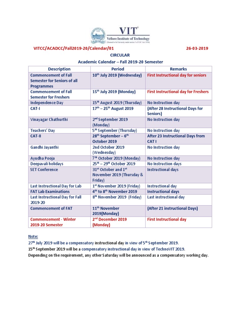 Academic Calendar Fall 201920 Download Free PDF Academic Term