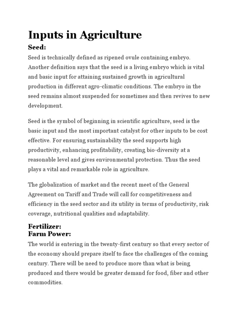Inputs in Agriculture PDF Seed Agriculture
