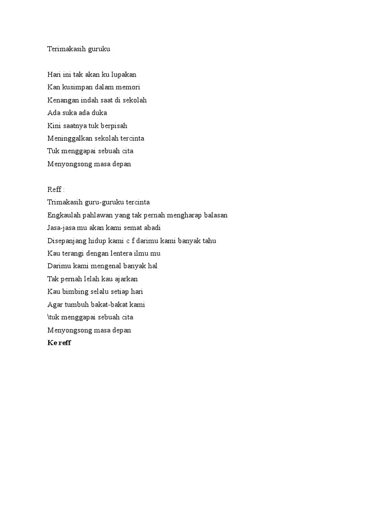 Lirik Lagu Terimakasih Guruku 2019 Saja Pdf
