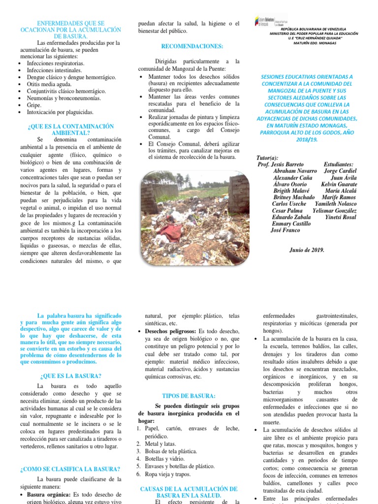 Triptico de La Basura | Descargar gratis PDF | Vertedero | Residuos