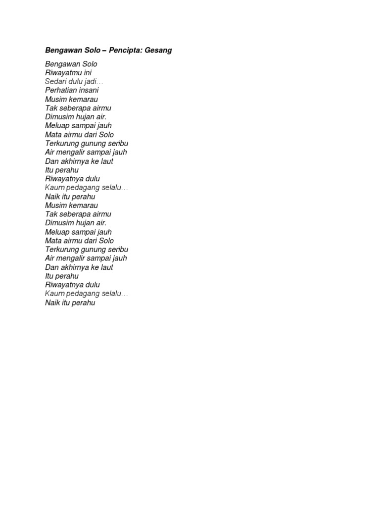 Lirik Lagu Bengawan Solo Pdf