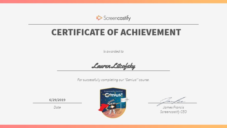 Genius Course Completion Certificate | PDF | Games & Activities