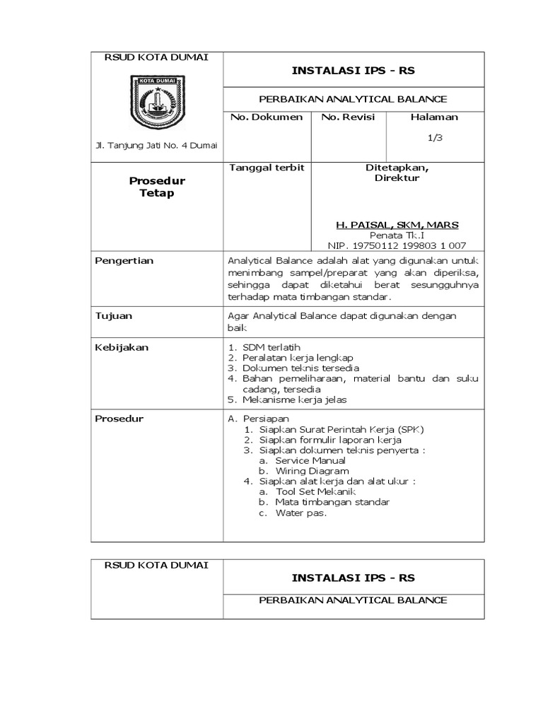SOP Analytical Balance PDF