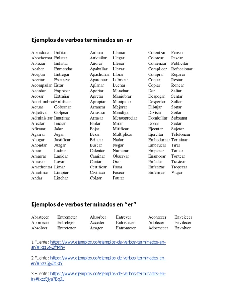 Verbos en Infinitivo