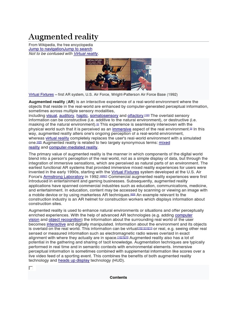 Augmented Reality Docx Augmented Reality Virtual Reality