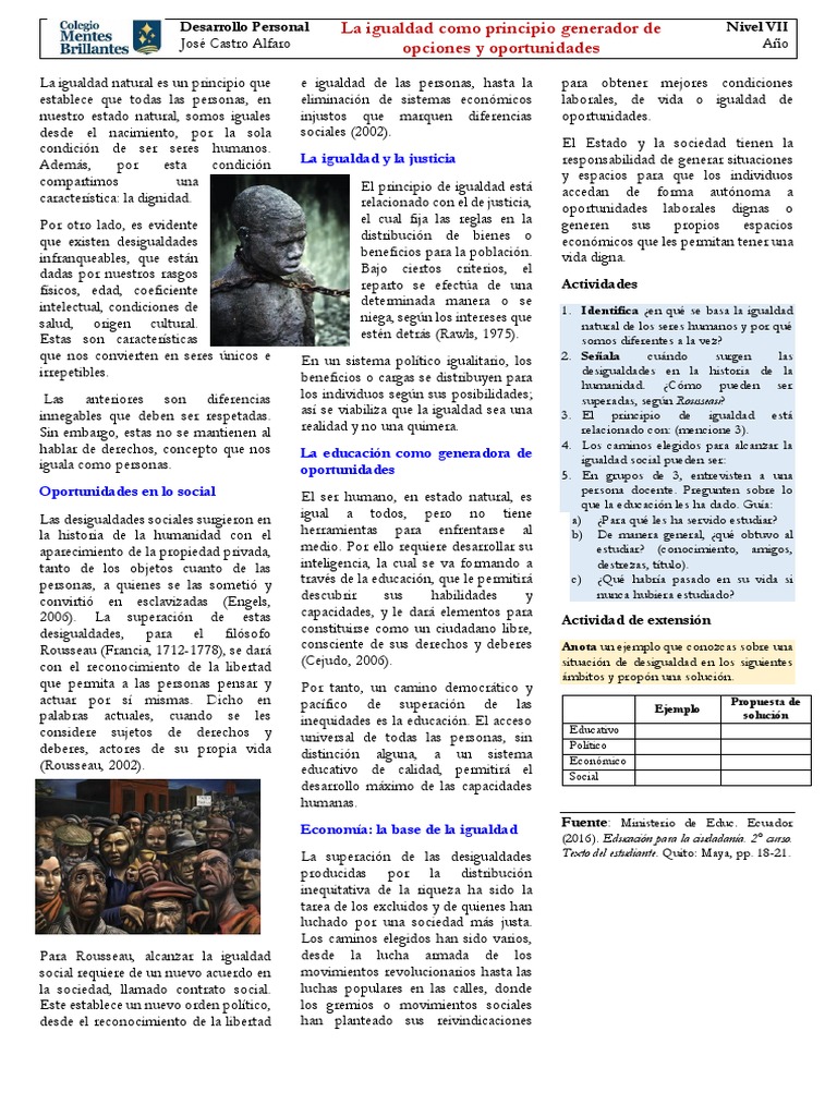 La Igualdad y Oportunidades | PDF | Desigualdad social | Discriminación ...