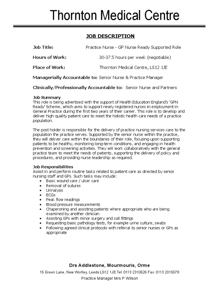 Supporting New Nurses A Job Description for a Practice Nurse in a Supported Role PDF