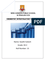 Chemistry Investigatory Project: Name: Swathi Sukesh Grade: XII-C Roll Number: 15