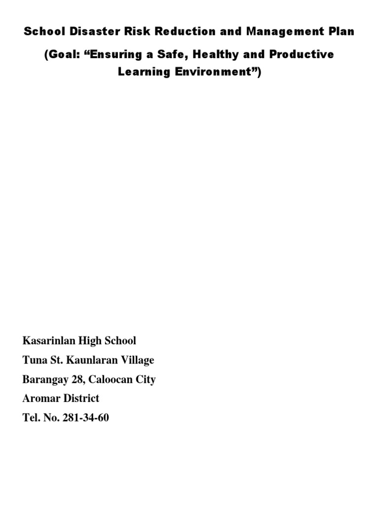 School Disaster Risk Reduction And Management Plan Pdf Teachers
