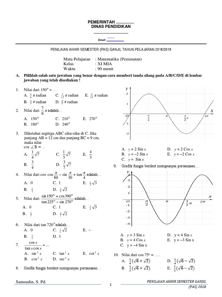 Soal Pat Matematika Peminatan Kelas Xi Docx