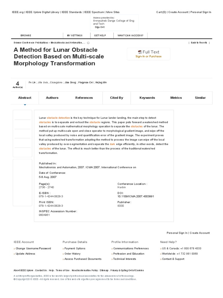 IEEE Xplore Abstract - A Method For Lunar Obstacle Detection Based On ...