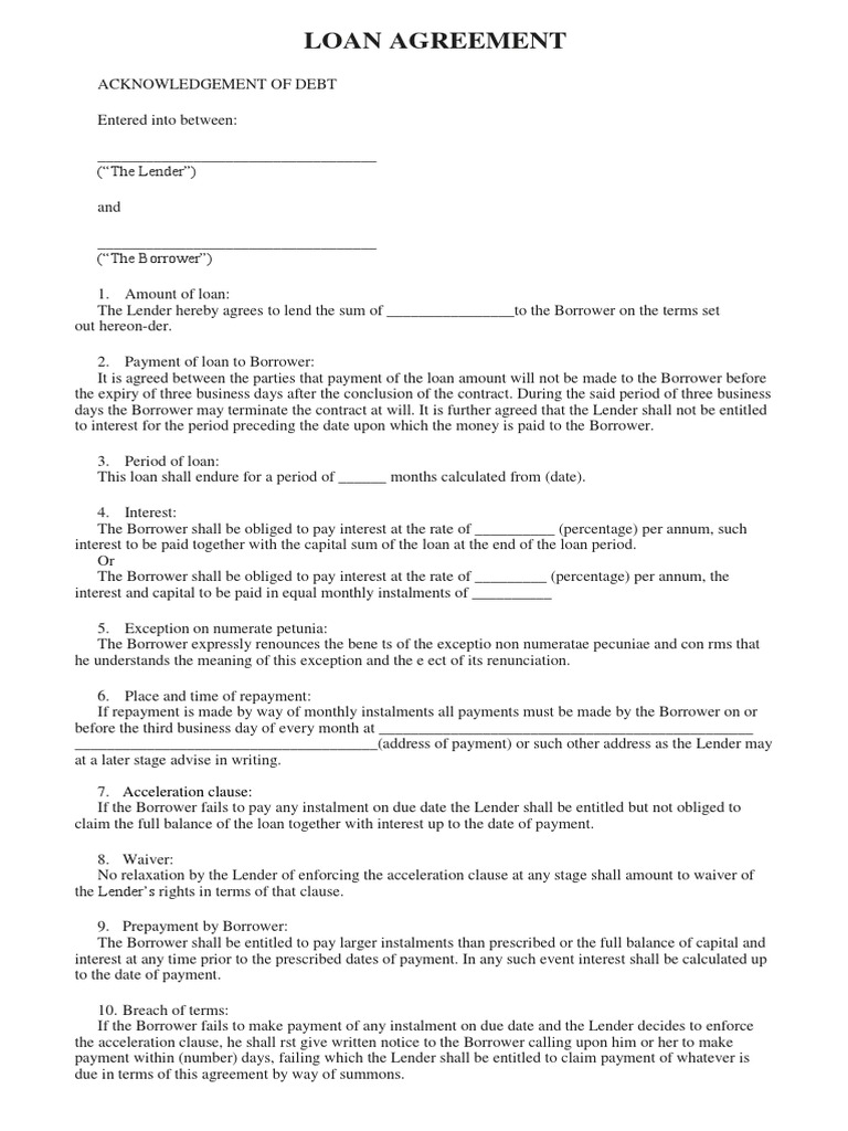 Loan Agreement with Acceleration Clause | PDF | Debtor | Loans