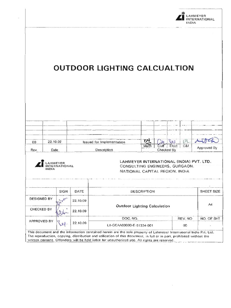 Standard Calculation For Outdoor Lighting PDF PDF Lighting