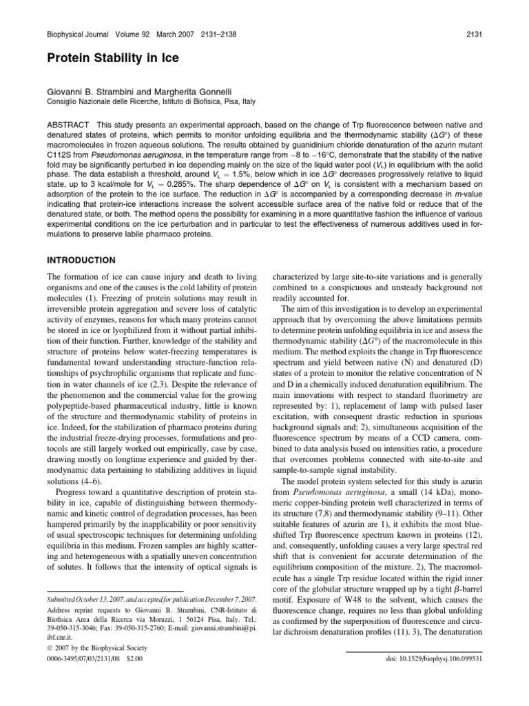 Protein Stability in Frozen Solutions | PDF | Protein Folding ...