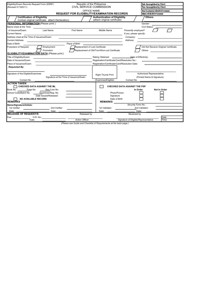 ERRF for Eligibility Certification Request | PDF | Signature | Identity ...