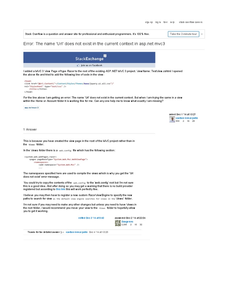 Fixing 'Url' Context Error in ASP.NET MVC | PDF | Web Page | World Wide Web