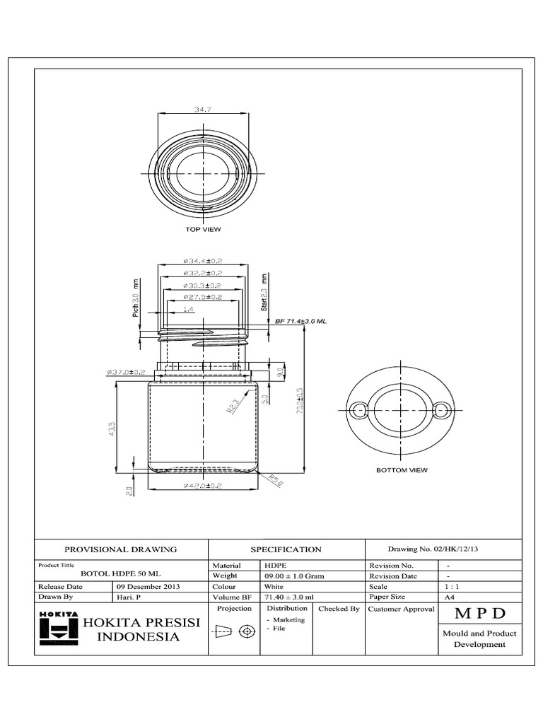 DRAWING BOTOL HDPE 50 ML (MINYAK REM) Model (1 PDF | PDF