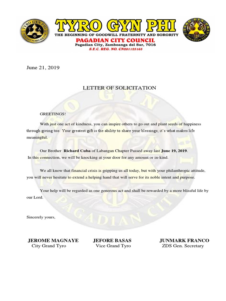 Solicitation Letter Death Pdf