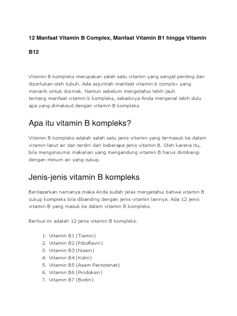 The Benefits of Vitamin B Complex PDF