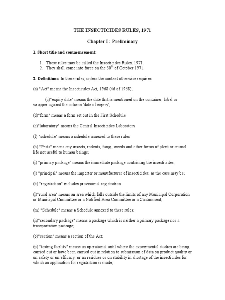 The Insecticides Rules 1971 | PDF | License | Toxicity