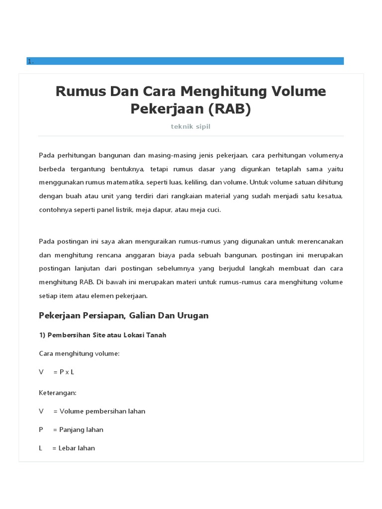 Rumus dan Cara Hitung Volume RAB | PDF | Metode & Bahan Ajar ...